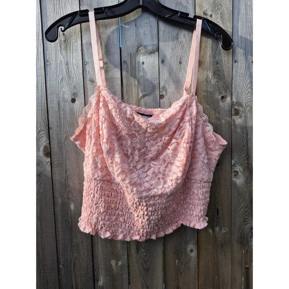 Torrid Pink Floral Lace Smocked Cami Top Adjustable Straps Size 0 Lined Boho